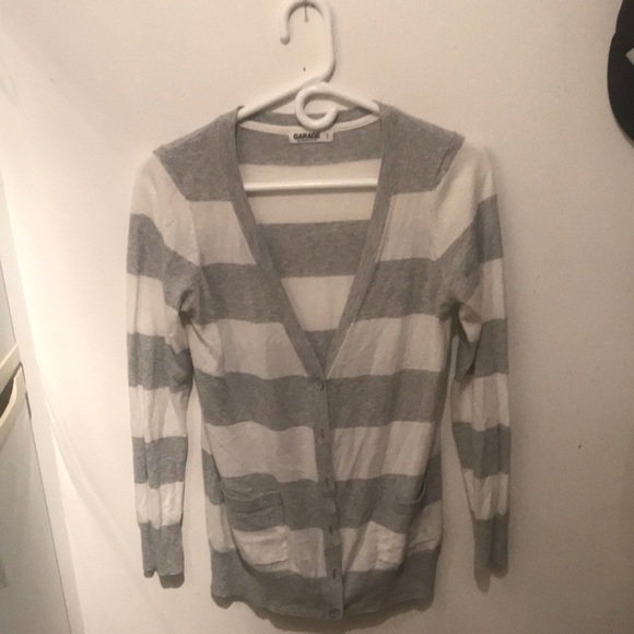 Silky Soft Garage 2 Tone Button Up Varsity Sweater White and Grey - Picture 2 of 10